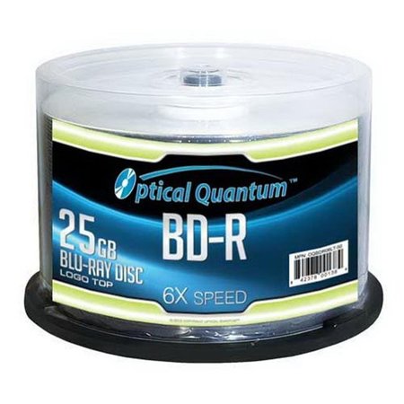 OPTICAL QUANTUM Optical Quantum OQBDR06LT-50 50 Pack 6X 25GB BD-R Blu-ray Blank Disc Logo Top OQBDR06LT-50